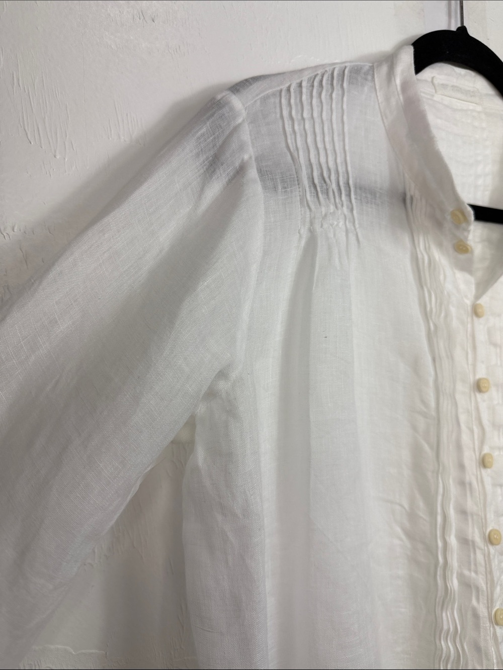 CP Shades White 100% Linen Pintuck Button Front Tunic Blouse USA Small - Picture 3 of 9